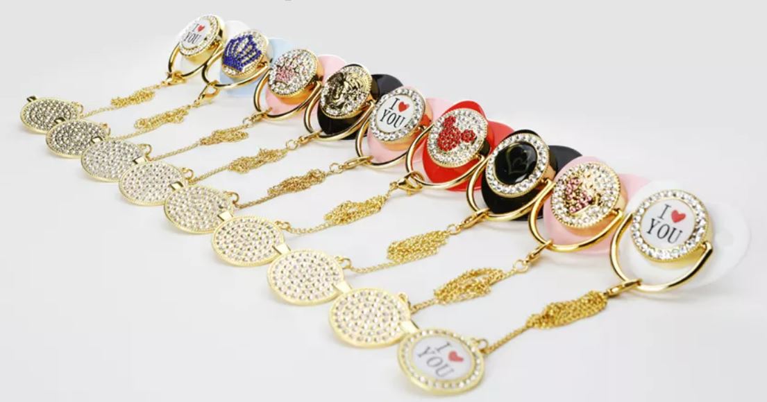Luxury Gold Diamond Pacifier With Clip
