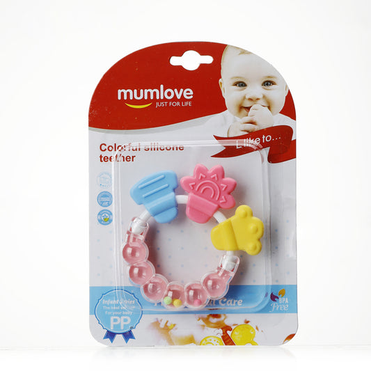 Rattle ring with silicone teethers