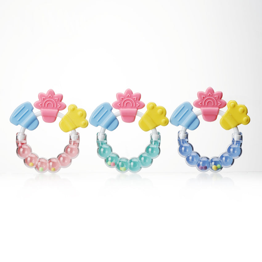Rattle ring with silicone teethers